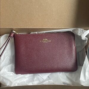 Coach Maroon Leather Wristlet with Gold Accents